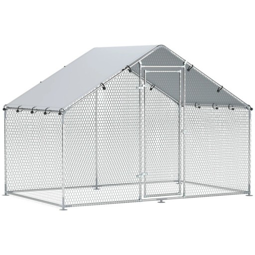 Duży kurnik dla kur z dachem odpornym na UV i wodoodpornym 300x170x190 cm stal ocynkowana srebrna wybieg na 5-8 kur