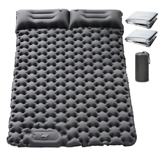 Dvojitá nafukovací karimatka 196 x 125 x 9 cm Vestavěná nožní pumpa Nylon 40D s TPU Se dvěma polštáři Pro 2 osoby Na kempink a turistiku