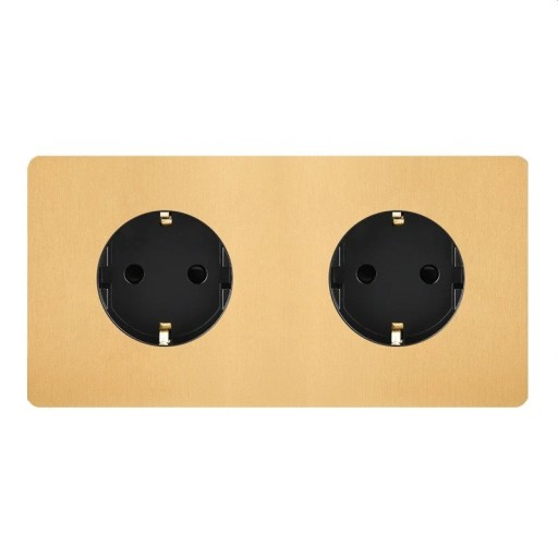 Dvojitá nástěnná zásuvka pod omítku, retro design, EU Schuko, 172 x 86 mm, 16 A, kartáčovaná nerezová ocel, zlatá, do bytu i kanceláře