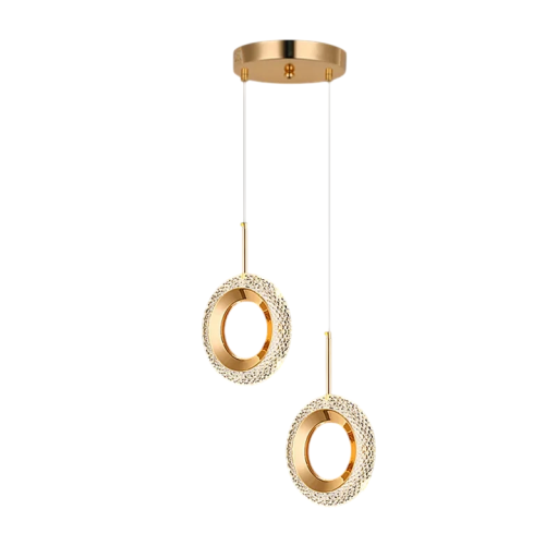 Dvojité závesné LED svietidlo so 2 kruhmi z kovu a akrylu, 3 teploty svetla s ovládačom, 31 x 31 cm, do spálne alebo nad jedálenský stôl