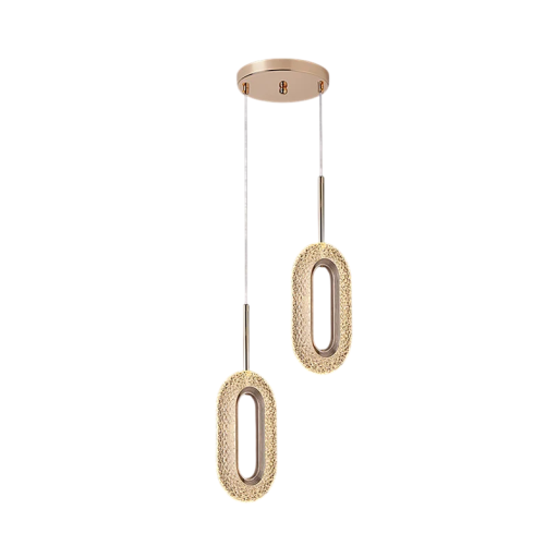 Dvojité závesné LED svietidlo so 2 oválmi z kovu a akrylu, teplá biela, šírka 24 cm, záves až 180 cm, do spálne alebo nad jedálenský stôl
