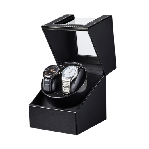 Dvojitý natahovač hodinek s tichým motorem 12,2x12,7x15,7 cm PU kůže černý box pro automatické mechanické hodinky