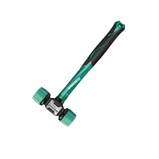 Dvouhlavé gumové instalační kladivo 27 mm multifunkční délka 290 mm protiskluzová rukojeť černo zelené pro montážní práce