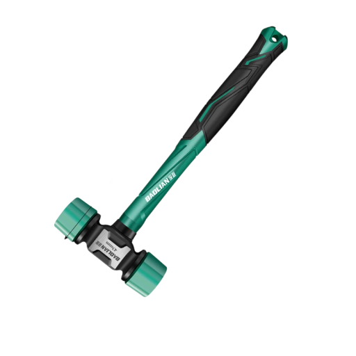 Dvouhlavé gumové instalační kladivo 43 mm multifunkční délka 345 mm protiskluzová rukojeť černo zelené pro montážní práce