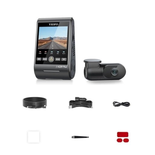 Dvoukanals bilkamera VIOFO A229 Plus for- og bagkamera med GPS, Wi-Fi, stemmestyring og nattevision, sort