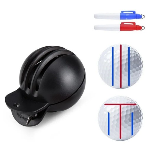 Dwustronny plastikowy szablon do oznaczania piłek golfowych linia T + 3 równoległe linie 1 szt. + 2 markery Pomoc w ustawianiu piłek do puttingu