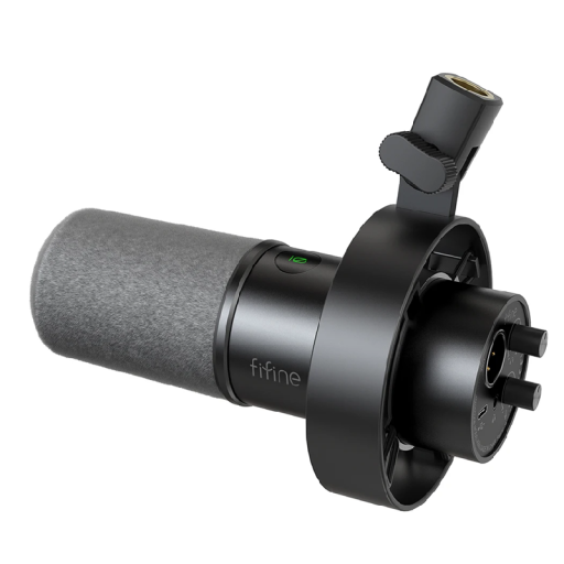 Dynamisk USB XLR mikrofon 70 Hz-15 kHz med gain kontrol, berøringsdæmpning, hovedtelefonudgang, vindbeskyttelse og affjedret holder