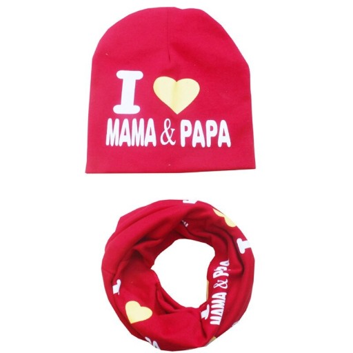 Dziecięca czapka i szalik I love mama a papa