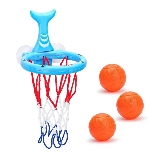 Dziecięcy kosz do koszykówki do kąpieli z płetwą 14 x 13,5 cm plastikowy z 3 piłkami zabawka do zabawy w wannie i wodnej rozrywki