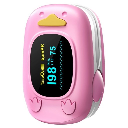 Dziecięcy pulsoksymetr palcowy OLED SpO2 PR PI różowy cyfrowy miernik saturacji tlenu 5,7 × 3 × 3,3 cm do monitorowania tętna dzieci