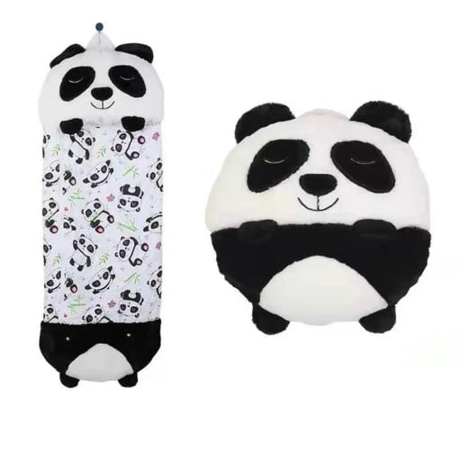 Dziecięcy śpiwór pluszowy panda 135 × 50 cm bawełna puch króliczy futro czarno-biały zamek na całej długości do spania i odpoczynku