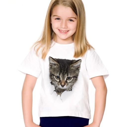 Dziewczęca koszulka 3D z kotem J605