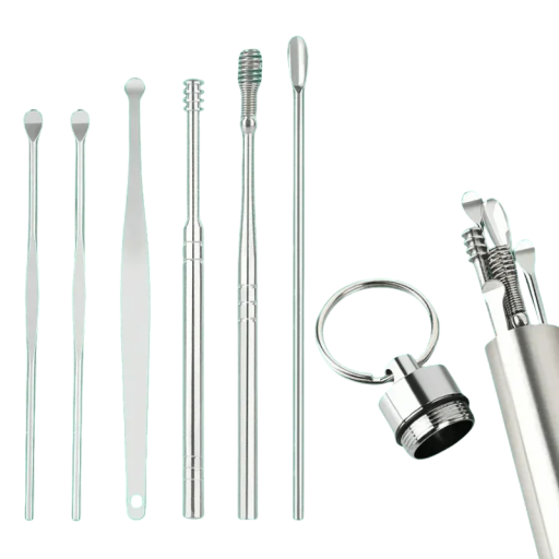 Ear Cleaning Tool Set 6 pcs Stainless Steel with Lockable Case Reusable Ear Hygiene Tools Precision Hearing Care