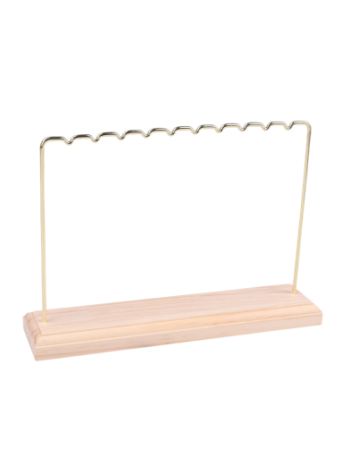 Earring Stand with Wooden Base 22 × 15 × 5 cm Metal Jewellery Holder with Notches Desktop Organiser for Displaying Earrings