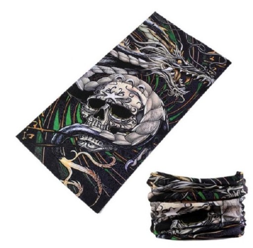 Écharpe stylée pour homme - Dragon et crâne