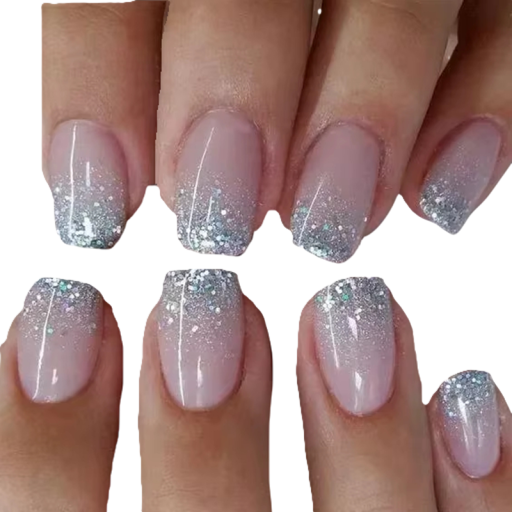 Eckige künstliche Nägel 24 Stück mit stilvollem Ombre-Übergang und feinem Glitzer Selbstklebende Maniküre für einen eleganten Look der Hände zu Hause und bei Feiern