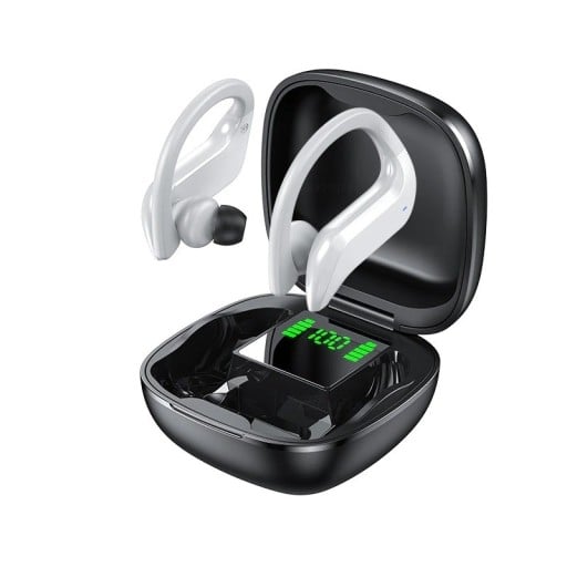 Écouteurs sans fil intra-auriculaires avec crochets derrière les oreilles Boîtier de chargement avec écran d'état de la batterie Bluetooth 5.0