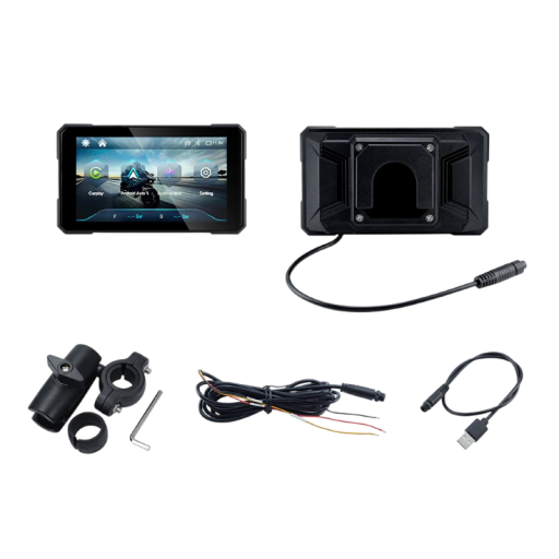 Ecrã de Motociclo EKIY 5 polegadas sem fios CarPlay e Android Auto GPS navegação Bluetooth destacável 14 x 8,1 cm preto para motocicleta