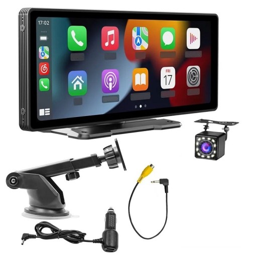 Ecrã táctil HD universal para carro com suporte e câmara de estacionamento 10,26" Wi-Fi Bluetooth Ecrã sem fios com câmara traseira para Apple CarPlay