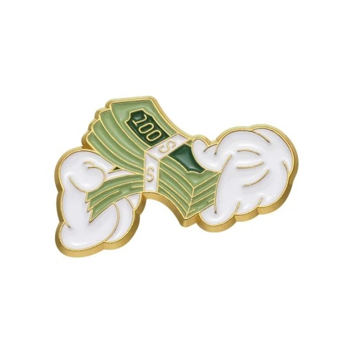 Écusson de revers billets de banque dans des gants environ 1,8 × 3 cm pin en métal émaillé vert et blanc accessoire de vêtement sac à dos revers