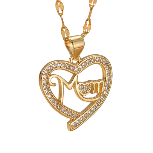 Edelstahl-Halskette mit Herzanhänger Mom Eleganter Schmuck in Goldfarbe Geschenk für Mama Muttertag Weihnachten