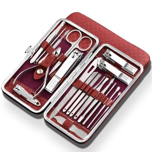 Edelstahl-Maniküre- und Pediküre-Set, professionelle Hand- und Zehennagel-Werkzeuge, Maniküre-Schere, Feile, Ohrlöffel, Pinzette, Pinzetten-Werkzeugset im Lederetui, 19-teilig