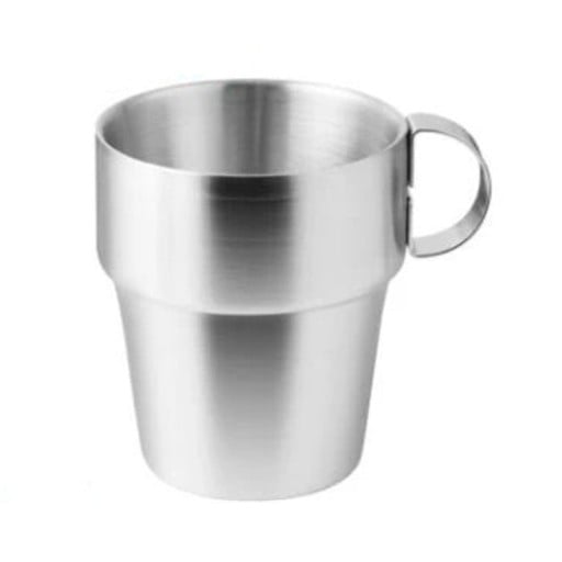 Edelstahlbecher mit Griff und doppelter Wand 300 ml aus Edelstahl in Silberfarbe für Kaffeegenuss