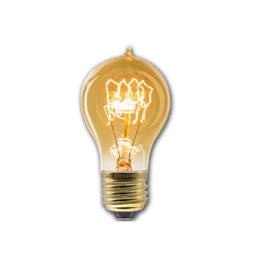 Edisonova žárovka A19 se spirálou a skleněnou špičkou E27 40 W 220 V 6 x 11,1 cm Sklo a mosazná patice Teplé světlo Do běžných svítidel