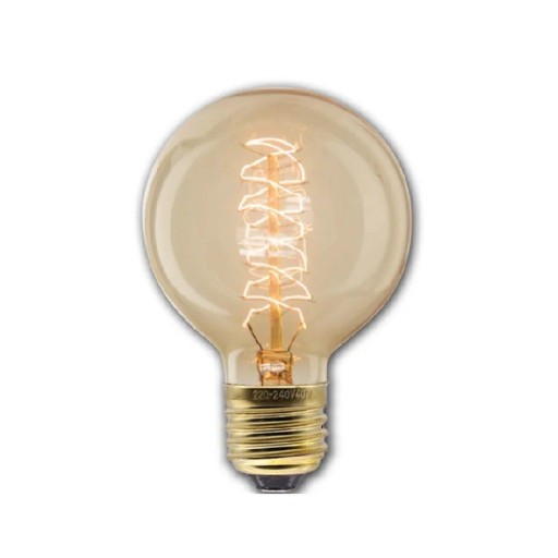 Edisonova žárovka globe G95 se spirálou z vlákna E27 40 W 220 V 9,5 x 14 cm Sklo a mosazná patice Teplé světlo Do bistra a vinárny