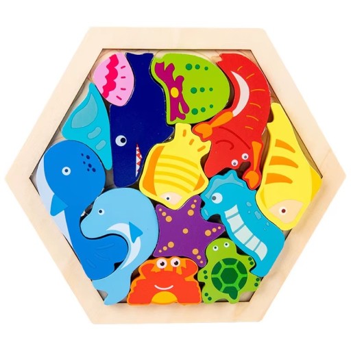 Edukacyjne drewniane puzzle 3D 18,5 x 16,5 cm Zwierzęta morskie Kreatywna zabawka do składania dla dzieci Wczesny rozwój myślenia
