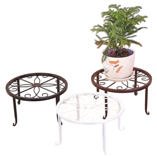 Eisen runder Blumentopfständer 24x13 cm dekorativer Untersetzer mit verzierten Ornamenten für Balkon Garten Terrasse und Innenraum