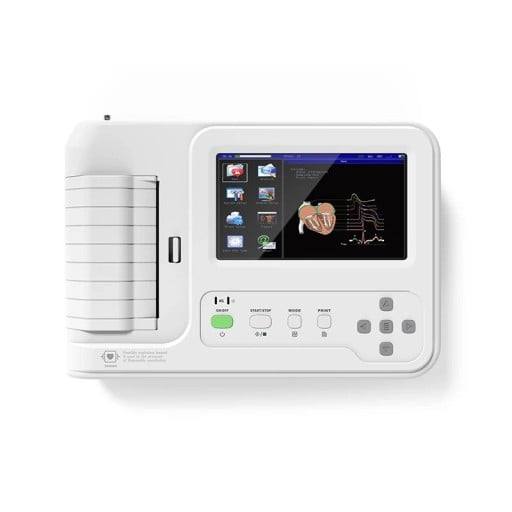 EKG přístroj CONTEC ECG600G 6kanálový elektrokardiograf 12 svodů Dotyková obrazovka a termální tiskárna Bílá Pro ordinaci i ambulanci