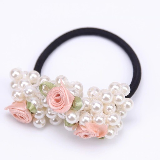 Élastique à cheveux avec perles et fleurs