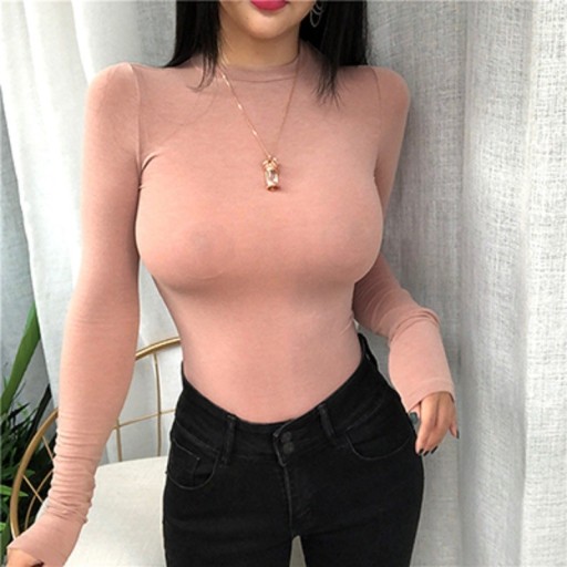 Elastisk langærmet dame-T-shirt A1255