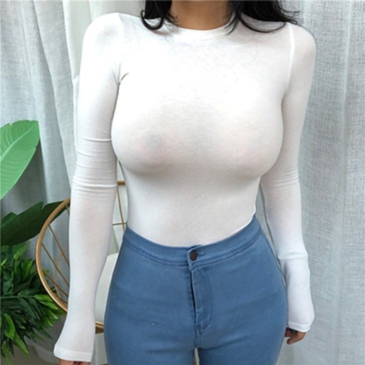 Elastisk langærmet dame-T-shirt A1255