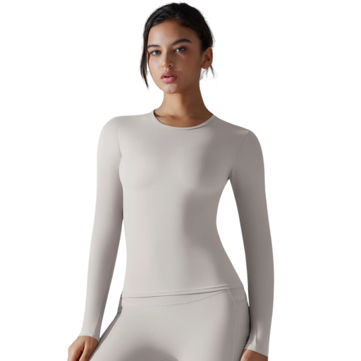 Elastisk sports-T-shirt med lange ærmer, tætsiddende sømløs top, funktionelt, hurtigttørrende undertøj til træning, yoga, fitness og motion