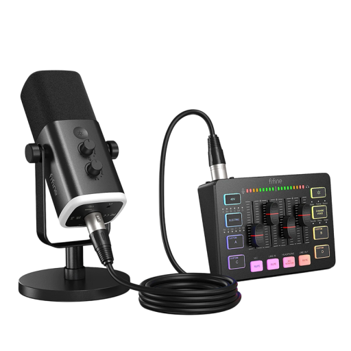 Elävä audio mixauspöytä PC:lle RGB-valaistuksella, äänenmuutoksella, ääniefekteillä, melunvaimennuksella, XLR-mikrofonilla ja USB-liitännällä