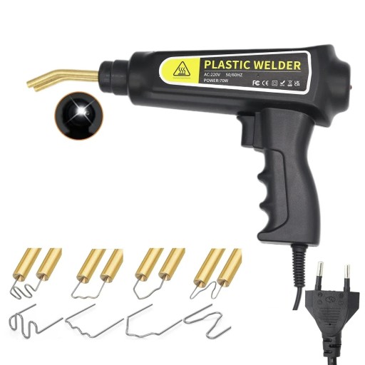 Electric Plastic Welder 70 W with LED Light and Set of 400 Clips for Repairing Bumpers and Plastic Parts 220 V EU Plug