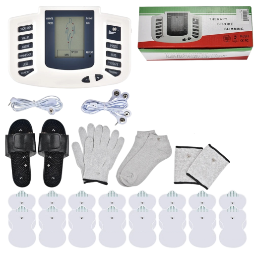 Électrostimulateur musculaire EMS avec 16 coussinets en gel Physiothérapie Appareil de massage amincissant Renforceur des muscles abdominaux avec accessoires