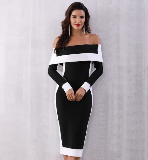 Elegancka czarno-biała sukienka A2776
