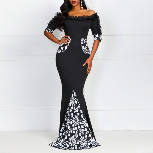 Elegancka długa czarna sukienka