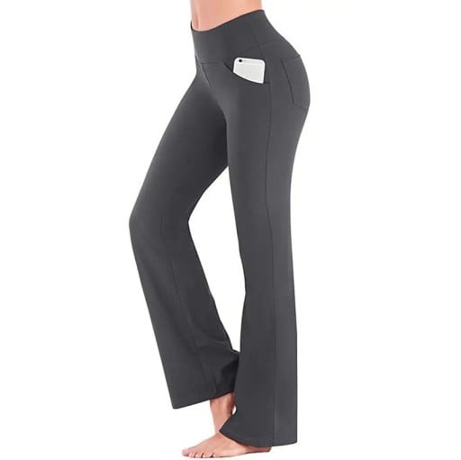 Eleganckie damskie legginsy z wysokim stanem i elastyczną gumką Szerokie nogawki Boczna kieszeń Długie wygodne spodnie do noszenia