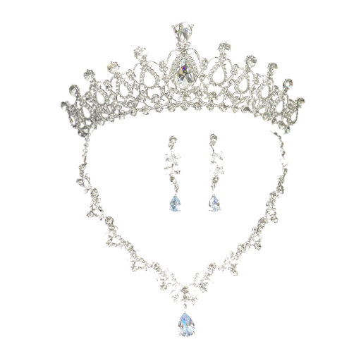 Elegant bryllupssæt med diadem, halskæde og øreringe, luksuriøs damesmykke, hårtilbehør, smykkesæt til brude, fester, baler, receptioner