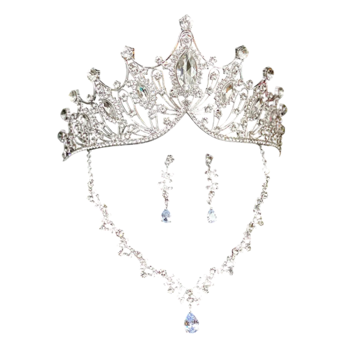 Elegant bryllupssæt med diadem, halskæde og øreringe, luksuriøs damesmykke, hårtilbehør til brude, fejringer og fødselsdage