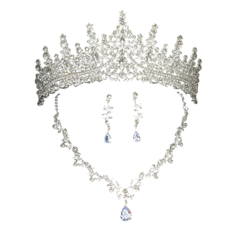Elegant bryllupssæt med diadem, halskæde og øreringe, luksuriøs krone, kvindelige hårtilbehør, bryllups- og fødselsdags smykker