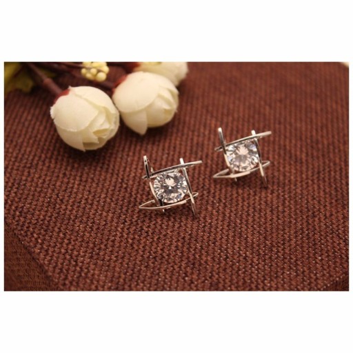 Elegant Earrings - Square with Stone