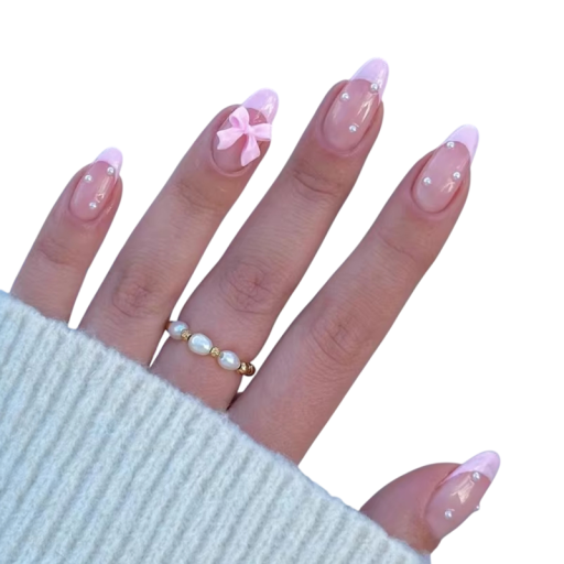 Elegant French Almond Nails 24 pcs Wearable Artificial Tips with Glue and File Long-Lasting DIY Manicure