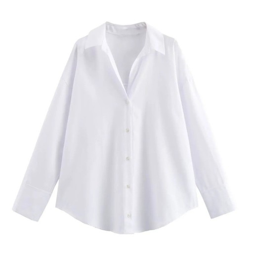 Elegant lang dameskjorte med krave og knapper Langt snit med lange ærmer Stilfuld bluse til arbejde og fritid