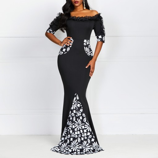 Elegant lang sort kjole