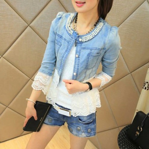Elegant Women's Denim Jacket with Lace